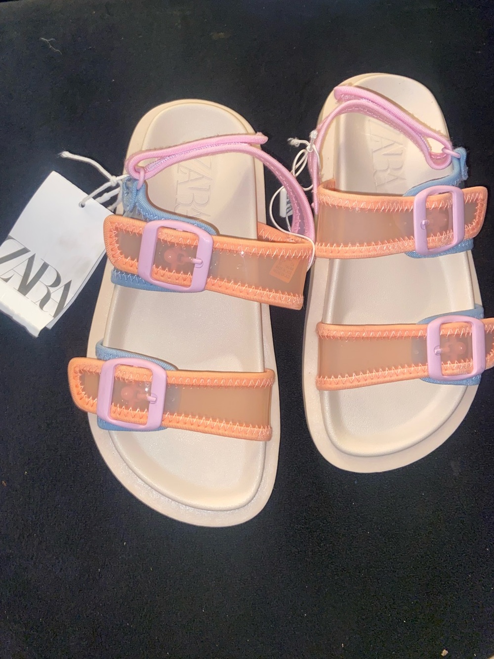 Zara Kids Peach and Pink Buckle Strap Sandals